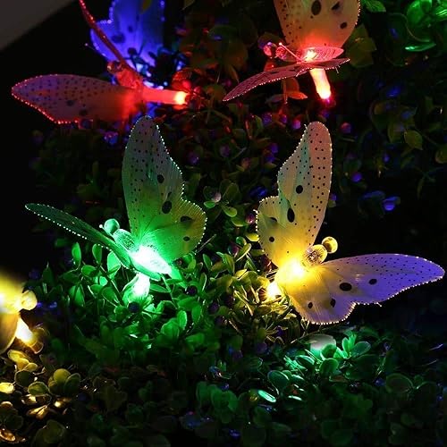 Miniatura 5 de Tira de luces solares con forma de mariposa para exteriores, luces solares de 12 LED con forma de mariposa resistentes al agua para exteriores,