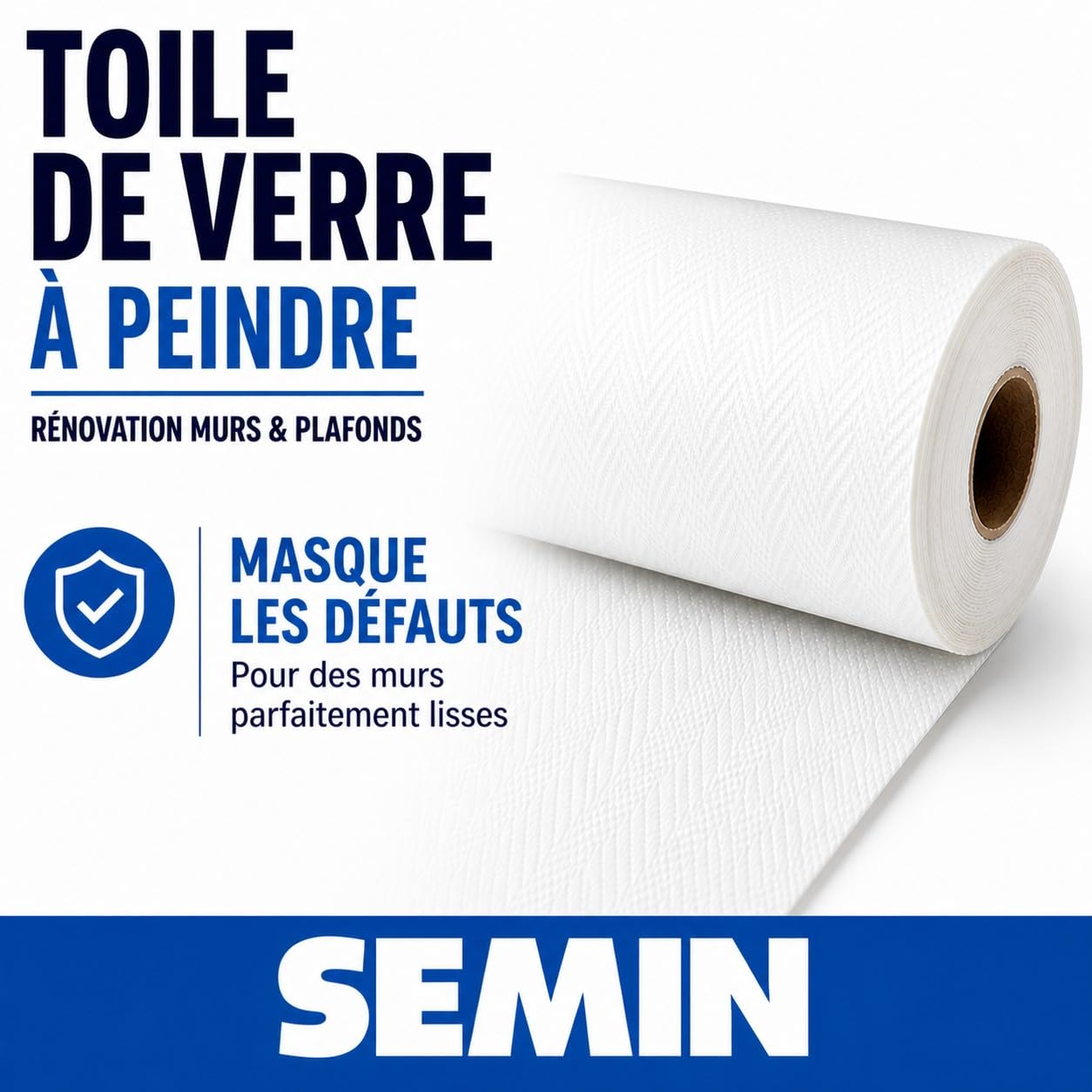 Semin Toile de Verre à Peindre Motif Chevron – Rouleau 50 x 1 m – Fibre de Verre Pré-Enduite – Rénovation Mur – Masque Défauts & Fissures – Facile à Poser