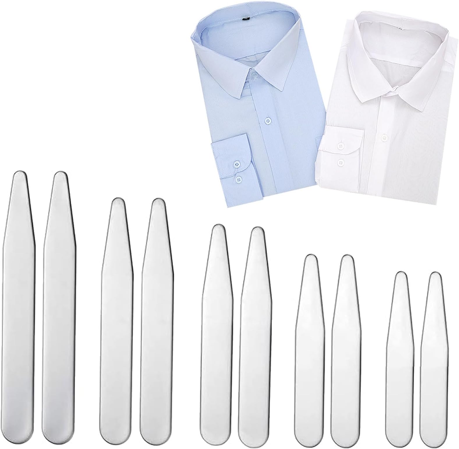 10 PCS/ 5 Sizes Stainless Steel Collar Stiffeners, for Home Use Organizing Travel Mens Dress Shirt (5/5.6/6.3/7/ 7.6cm)