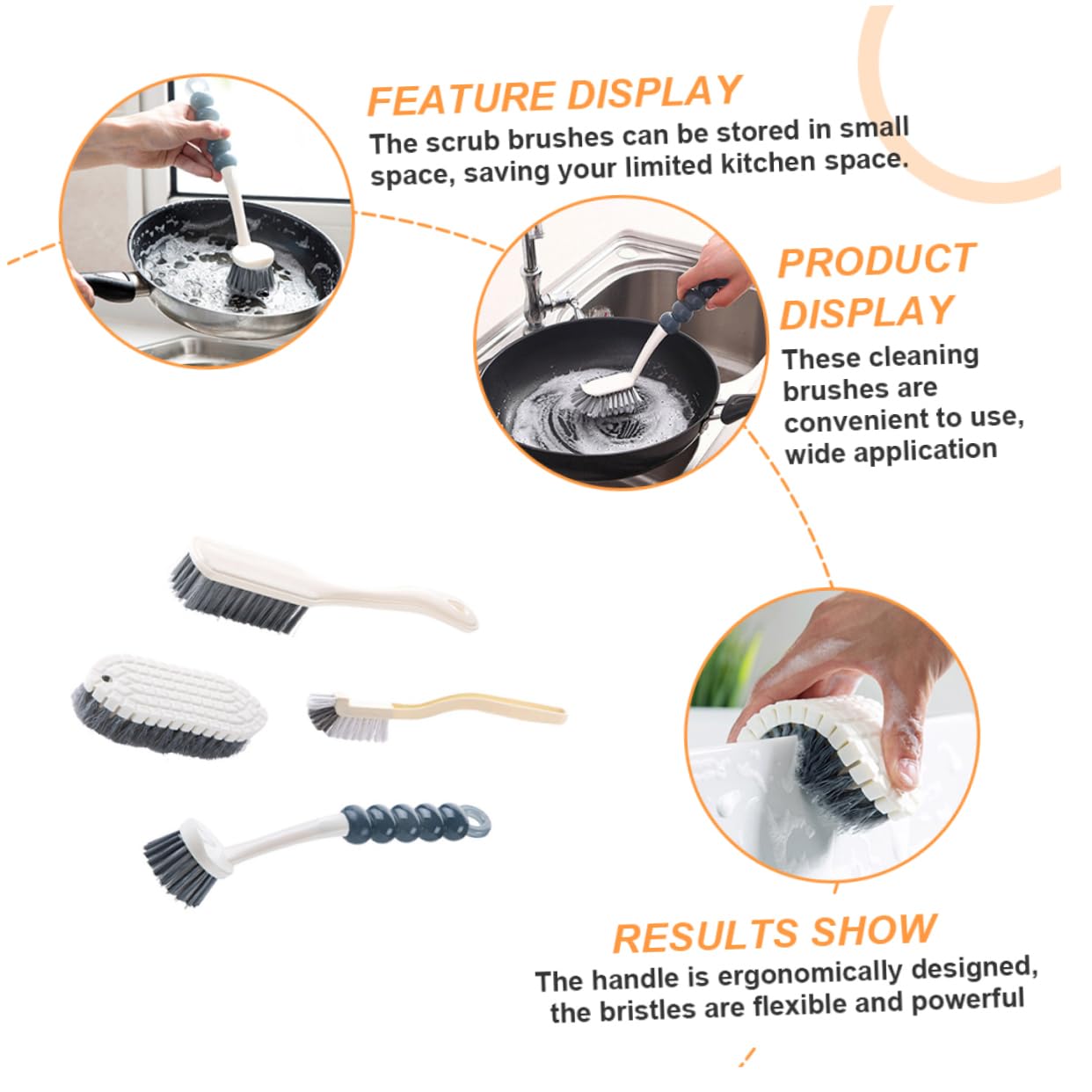 Ipetboom 4pezzi Kit Spazzole Per Pulizia Spazzola Per Strofinare Manico Design Ergonomico Spazzole Flessibili e Potenti Per Cucina e Bagno