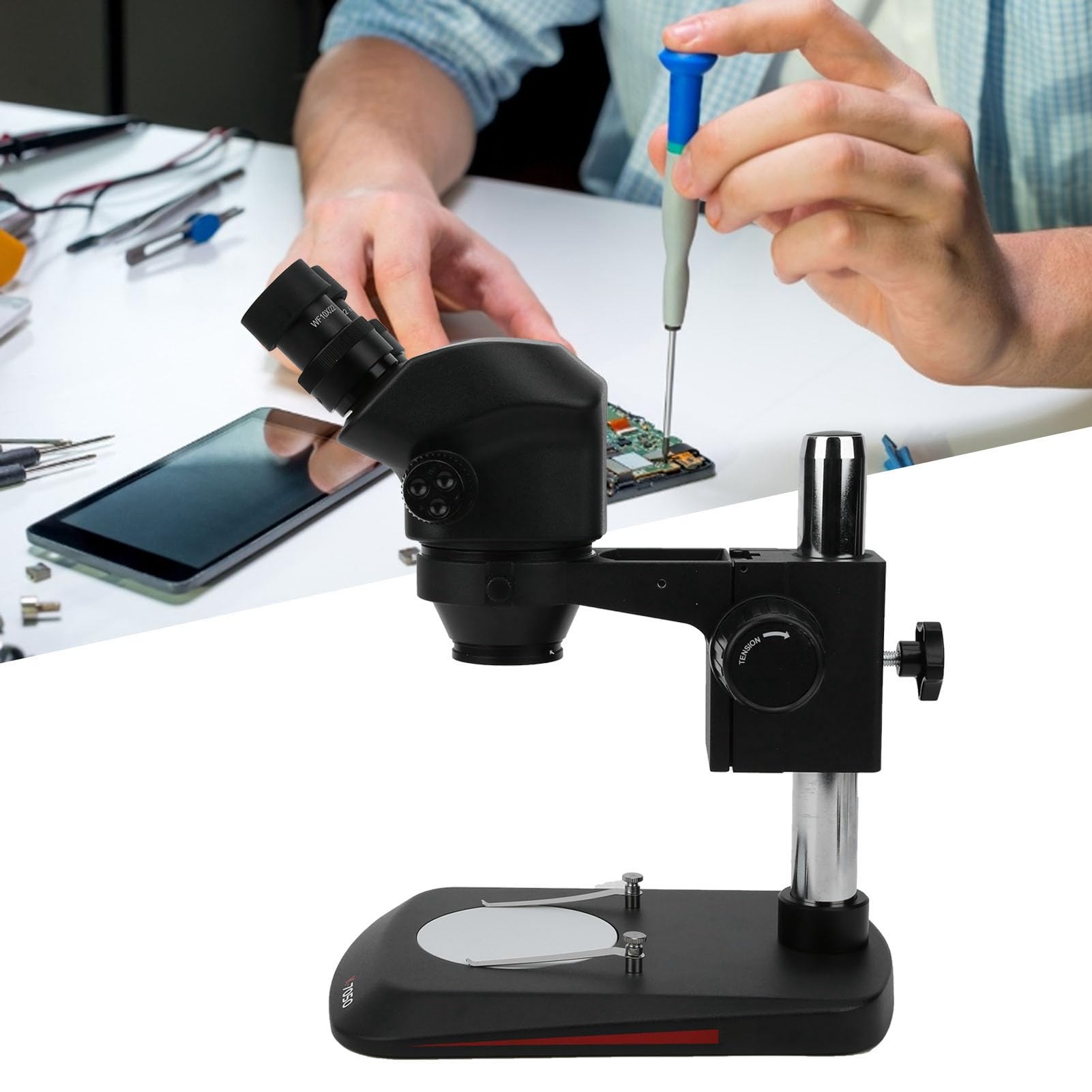 Cocoarm Microscopio Biológico Microscopio Estéreo de Plástico K 7050 Zoom de 7 a 50x Cabeza Binocular de 45 Grados Oculares 10x Distancia de Trabajo de 10 Cm para Reparación de Teléfonos PCB