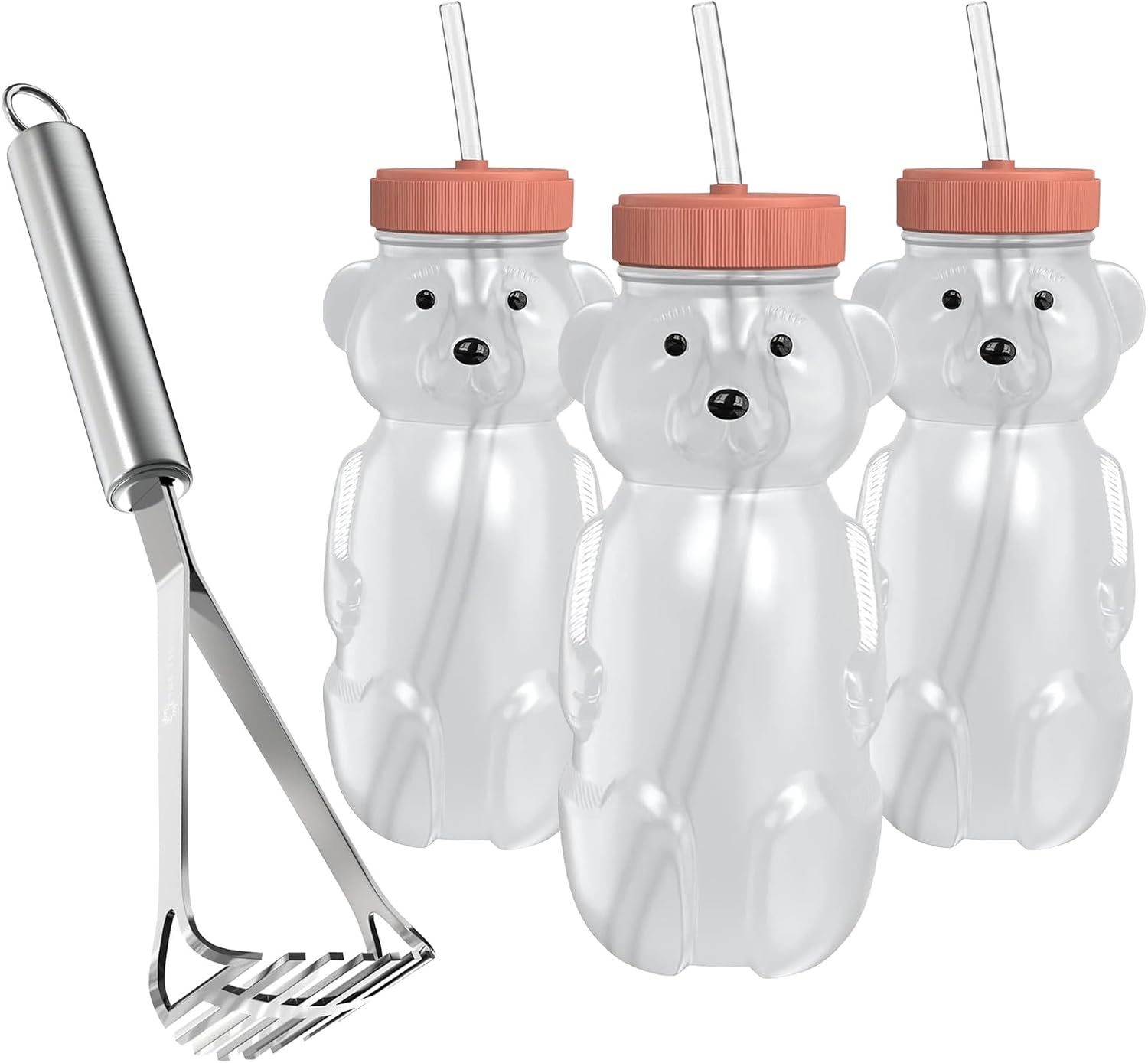 The 730 Project Honey Bear Straw Cup for Babies & Mighty Masher – Stainless Steel Baby Food Masher for Starting Solids Essentials