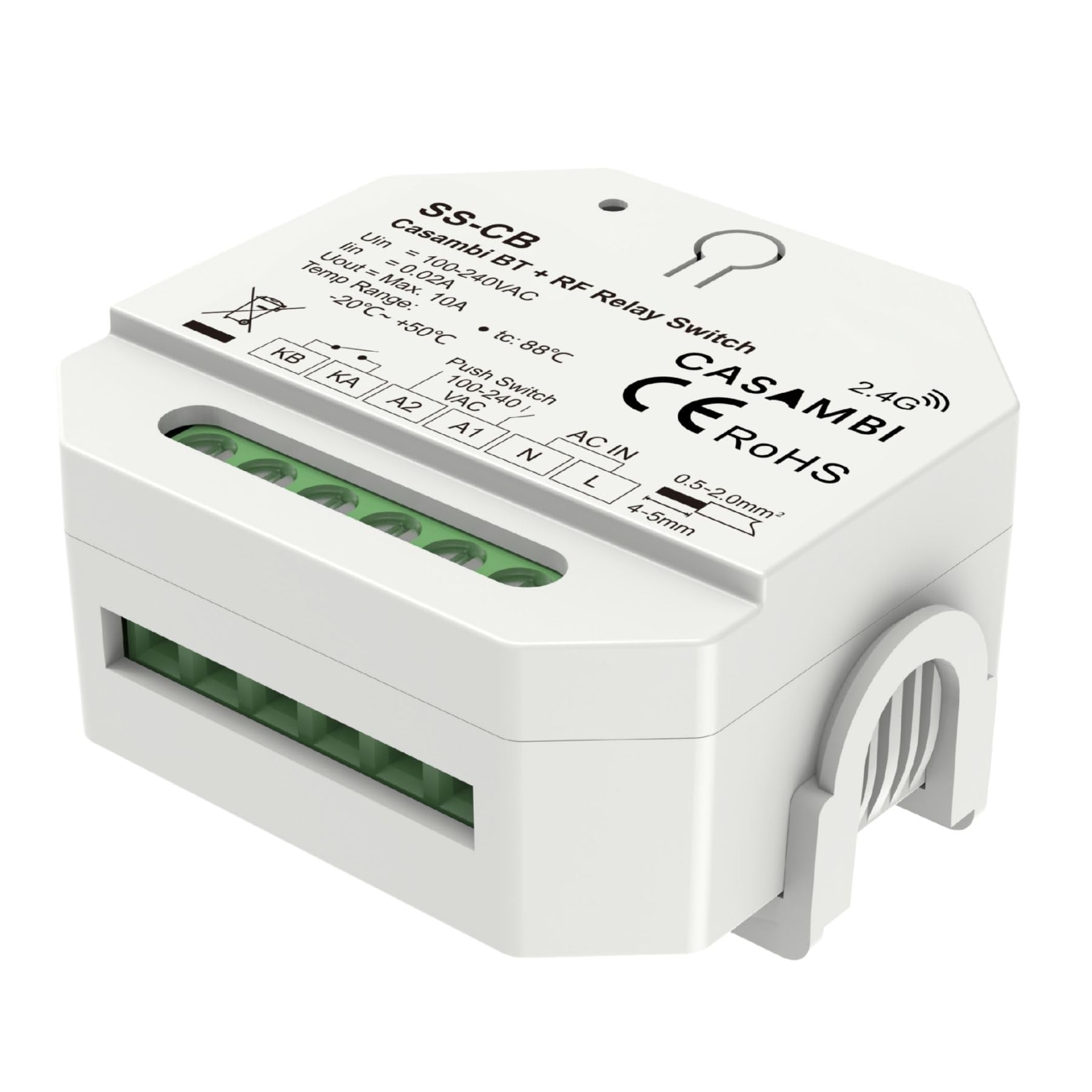 Bluetooth-Schalter, Smart-Relais mit sauberem Kontakt 10 A 220 V, RF 2,4 GHz, externe Taste NO, nur ON/OFF, nicht dimmbar, kompakt 56 x 56 x 37 mm aus Unterputzdose