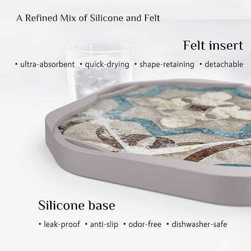 Miniatura 3 de UMIRRO Posavasos absorbentes para bebidas, posavasos de silicona retro rústico con inserto de fieltro para decoración de mesa auxiliar, estilo