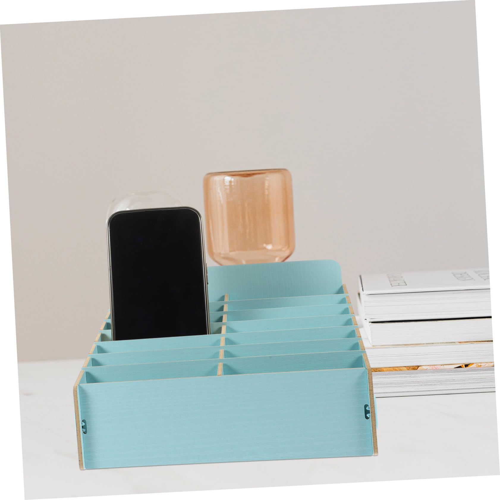 Veemoon Caja de Almacenamiento de Madera y Diseño Rústico para Teléfono Celular para Organización Compartimentos Múltiples en Sala y Dormitorio