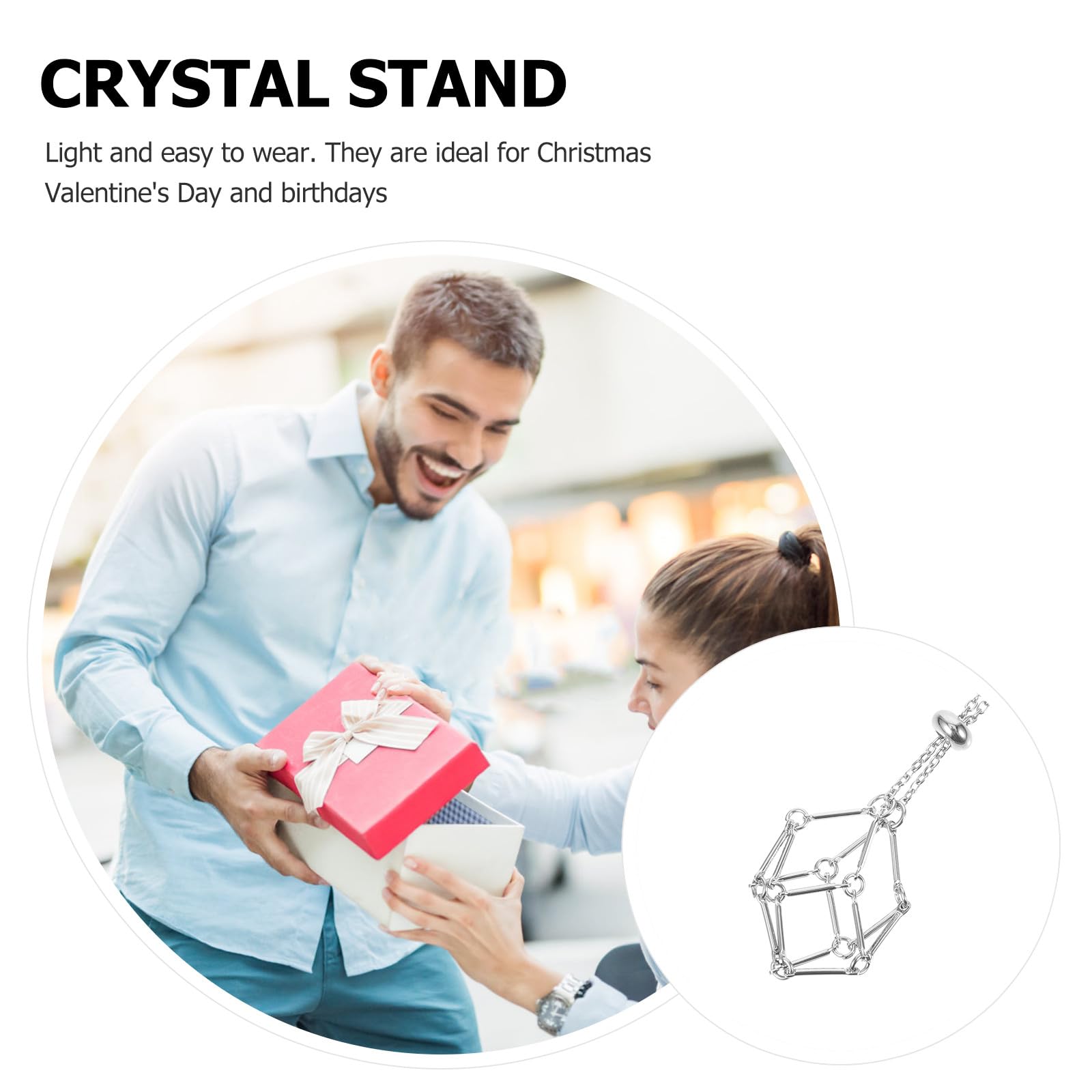 Colgante Jaula de Cristal Ajustable Cordón Trenzado Metálico Blanco Platino para Mujer, Soporte para Cuarzos Naturales y Piedras, Uso Diario y Joyería DIY