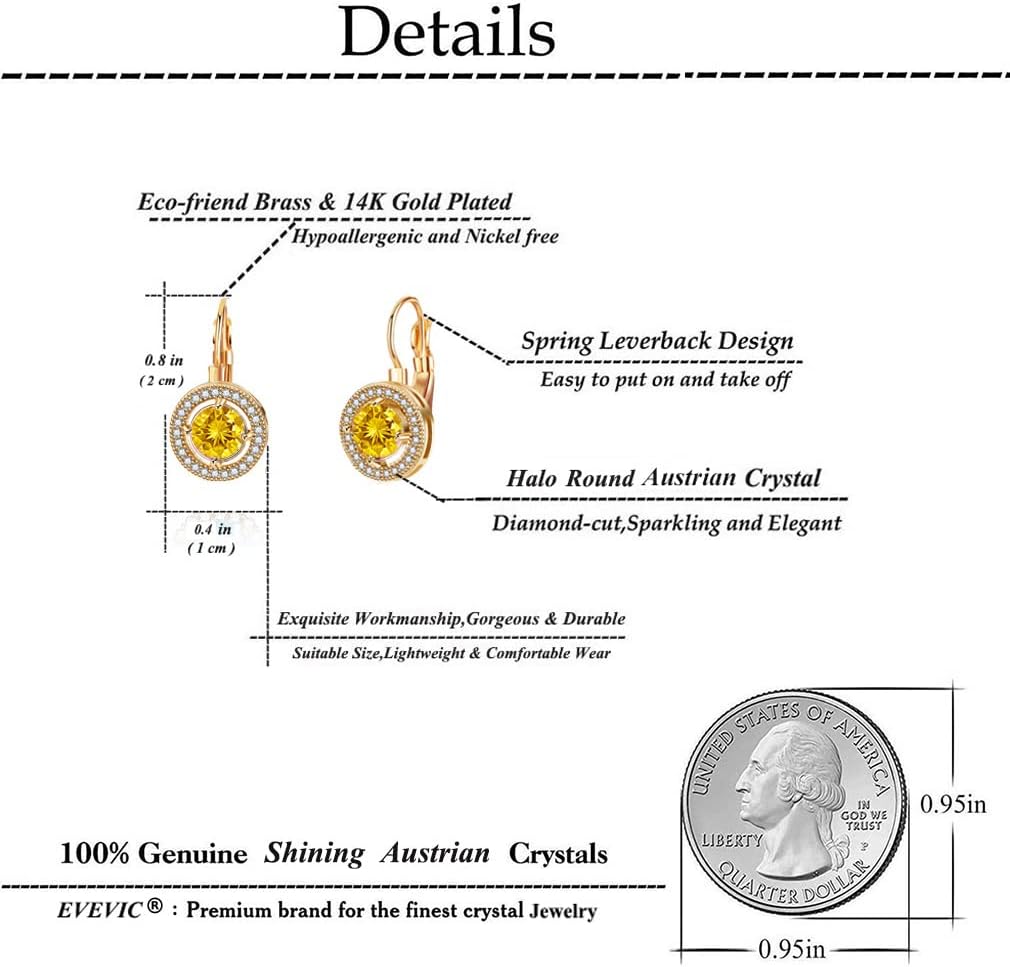 Austrian Crystal Halo Round Drop Leverback Earrings for Women 14K Rose Gold Plated Hypoallergenic Jewelry - Image 4