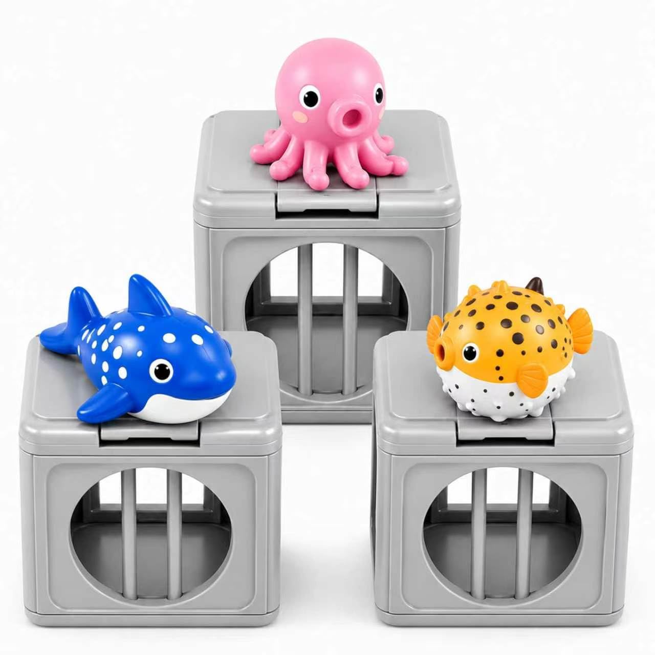 Pool Diving Toys for Adults, Water Swimming Pool Dive Toy Set Floating Fish Box & Sea Animal Toys, Underwater Diving Game for Pool, Bath, Beach, Summer Water Play (Octopus+Puffer Fish+Shark, 3 Pack)