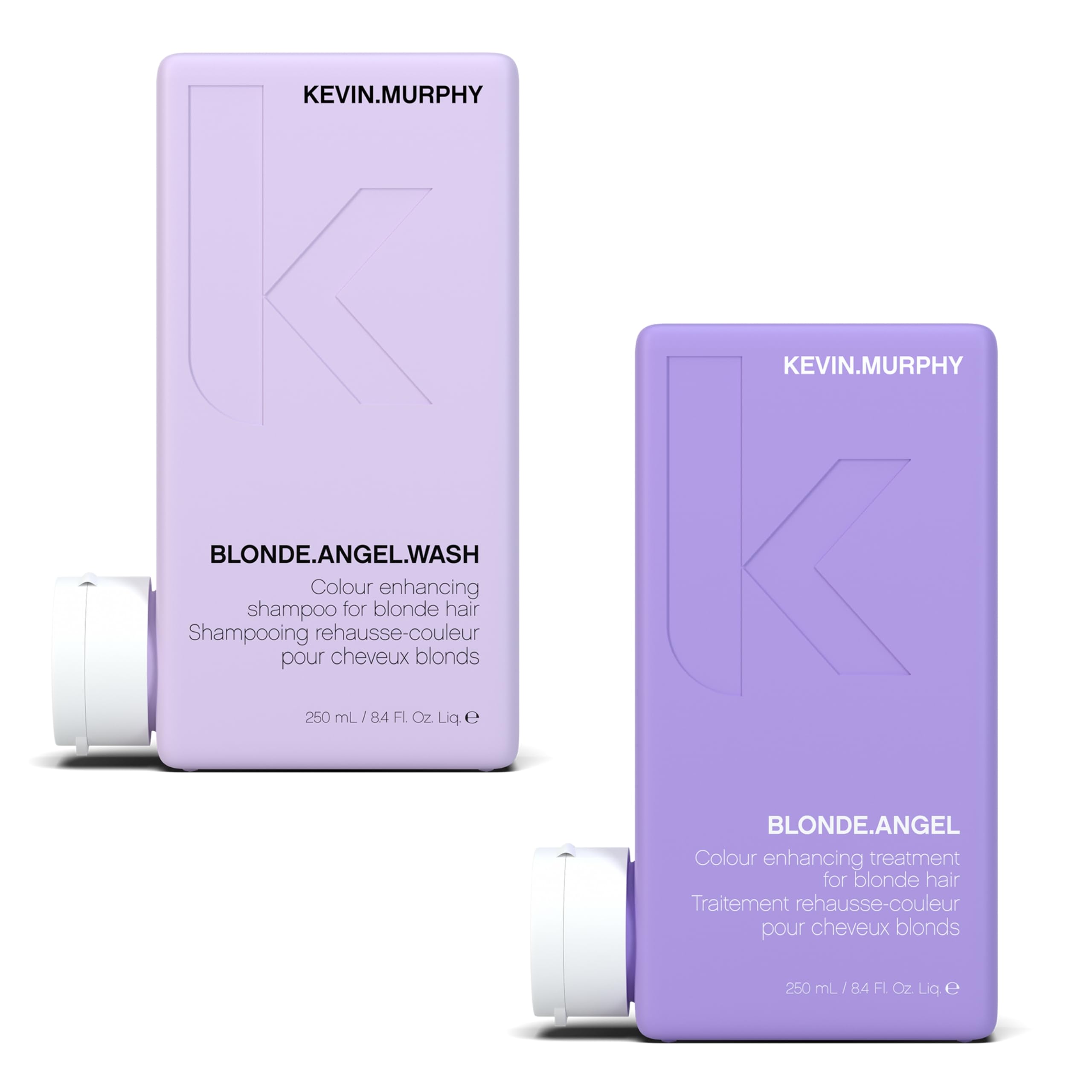 Kevin MurphyBLONDE.ANGEL.WASH & BLONDE.ANGEL - Purple Shampoo for Blondes - Blonde Colour Conditioner - Colour Enhancement Hair Care - Colour Safe - Paraben/Sulphate Free - 250 mL / 8.4 fl oz, 2 Pack