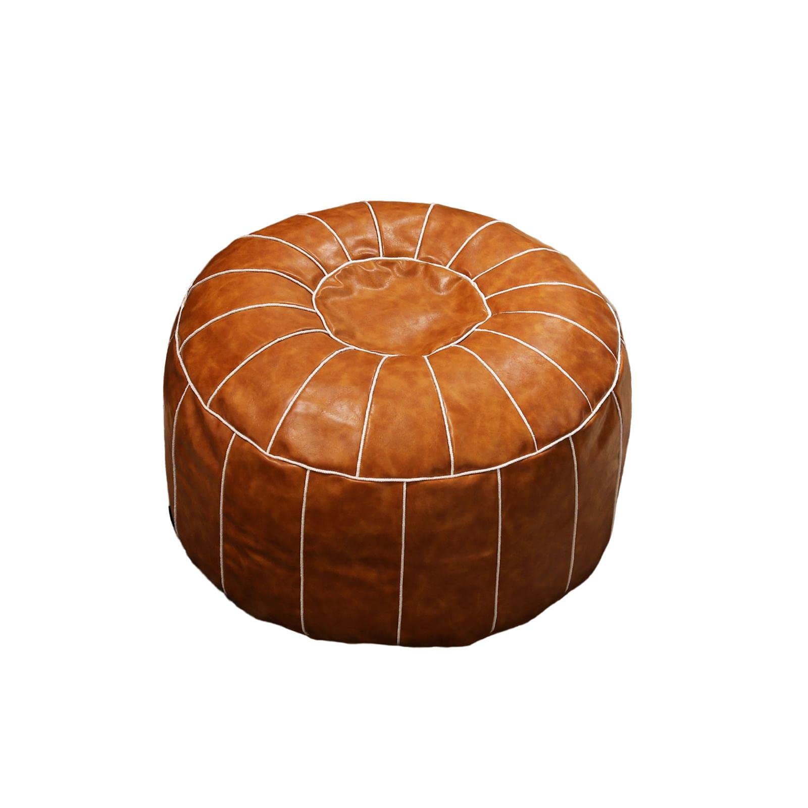 CALANDIS™ Bohemian Leather Pouf Cover Bedroom Decor Embroider Craft 21inch Round Brown | Ottomans, Footstools & Poufs | Furniture-image-1