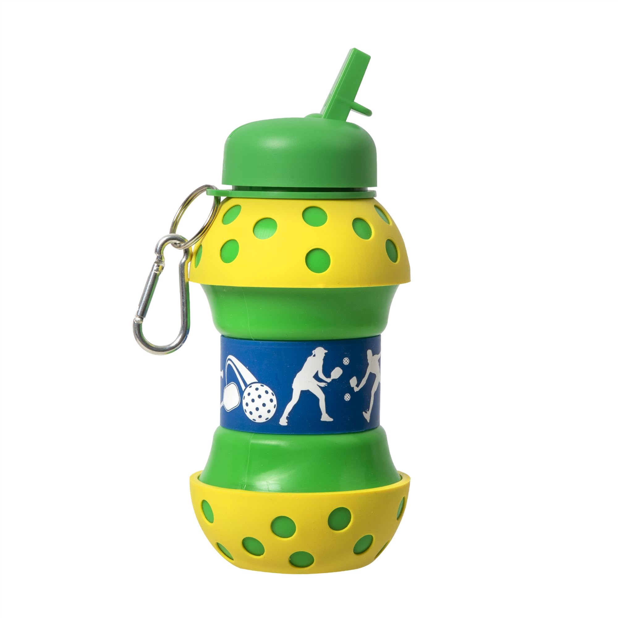 Windy City Novelties Collapsible Pickleball Silicone Water Bottle 16 oz Portable Sports Bottle with Clip for Pickleball Players