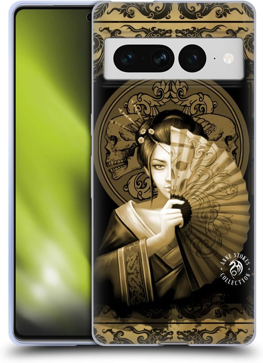 Head Case Designs Officially Licensed Anne Stokes Geisha Sepia Oriental Skull Gel Case [Military Grade Protection] Compatible with Google Pixel 7 Pro