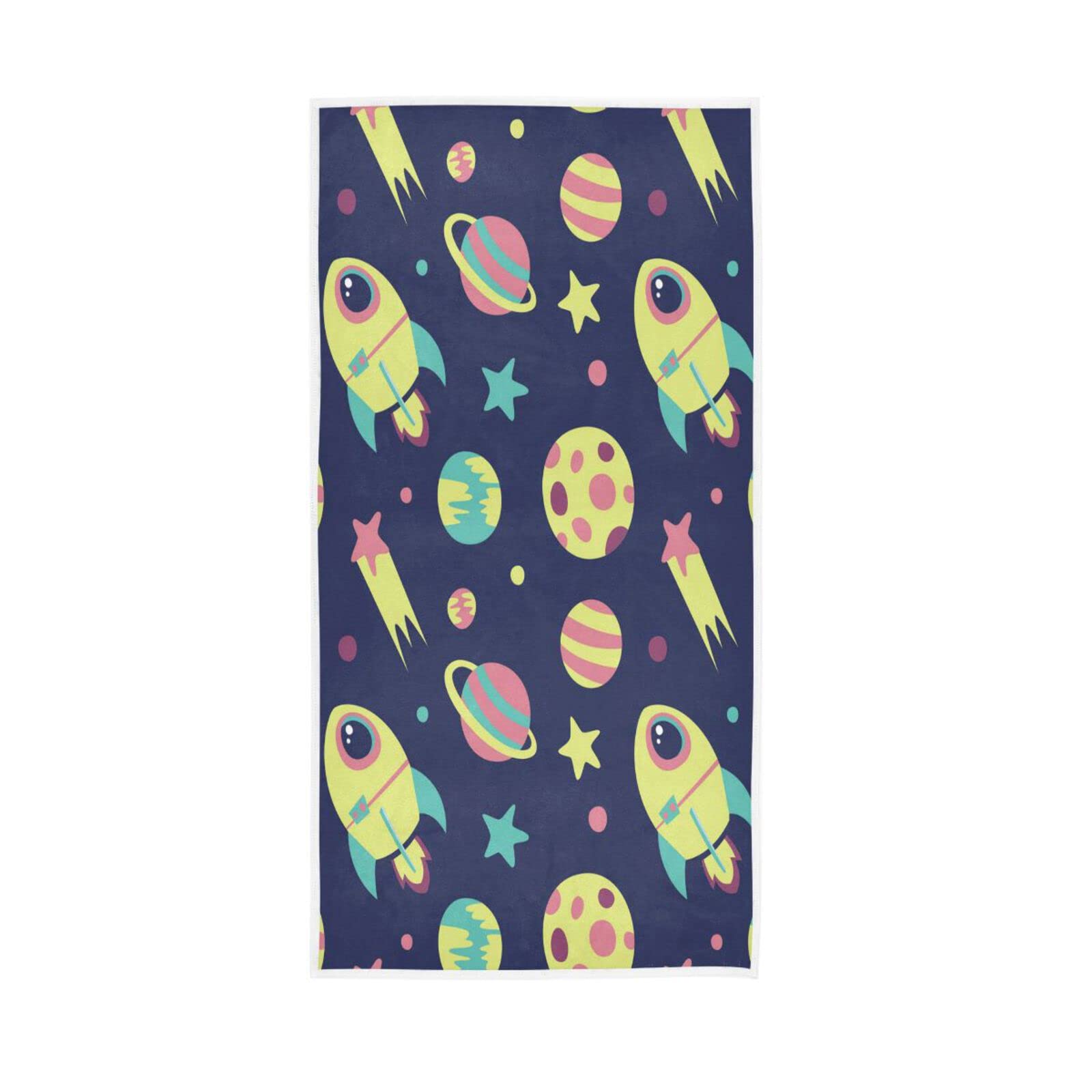 HUYGD Hand Towels Cartoon Rocket Earth Decor Fingertip Soft Face Towel Absorbent Bathroom Kitchen Towels