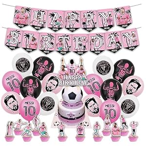 Birthday Party Supplies For messi Includes The Soccer Inspired Happy Birthday Banner – Cake Topper – 24 Cupcake Toppers – 16 Balloons