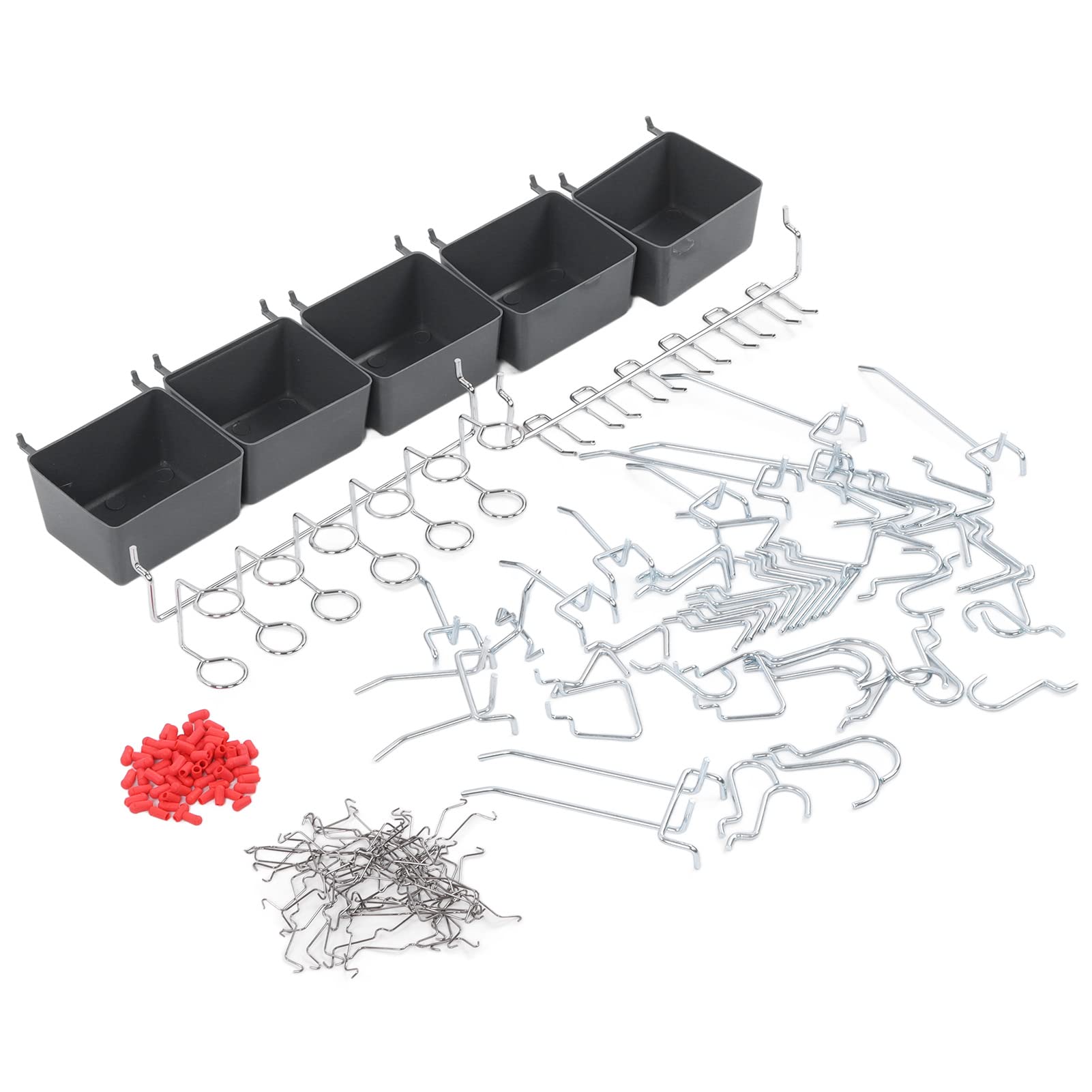 114 PCS Haczyka Pegboard Asortment, Pegboard Accessories Organizer Zestaw, wytrzymałe haczyka z tablicami PEG Asortyment do przechowywania, mocowania ścian garażowych