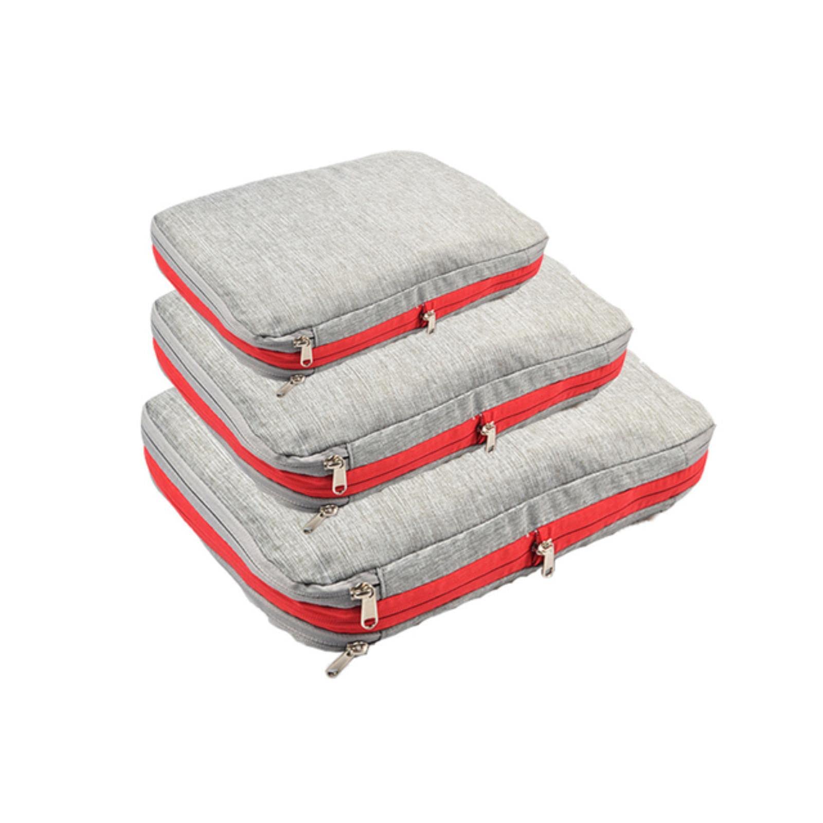 Borse portaoggetti da viaggio da 3 pezzi Cubi da imballaggio Custodia a compressione portatile a doppio strato Valigia per bagagli di grande capacità-Set da 3 pezzi, Nero satinato (Set 3 pezzi grigi