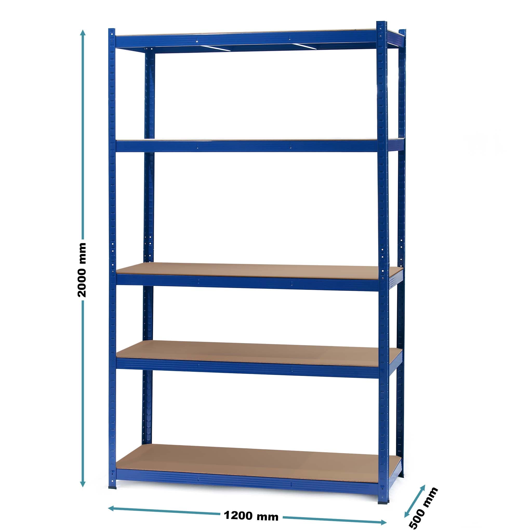 Wiltec Regał magazynowy z ocynkowanej stali niebieski 120 x 50 x 200 cm regał garażowy do 1000 kg z montażem bez narzędzi, regał do piwnicy i magazynu
