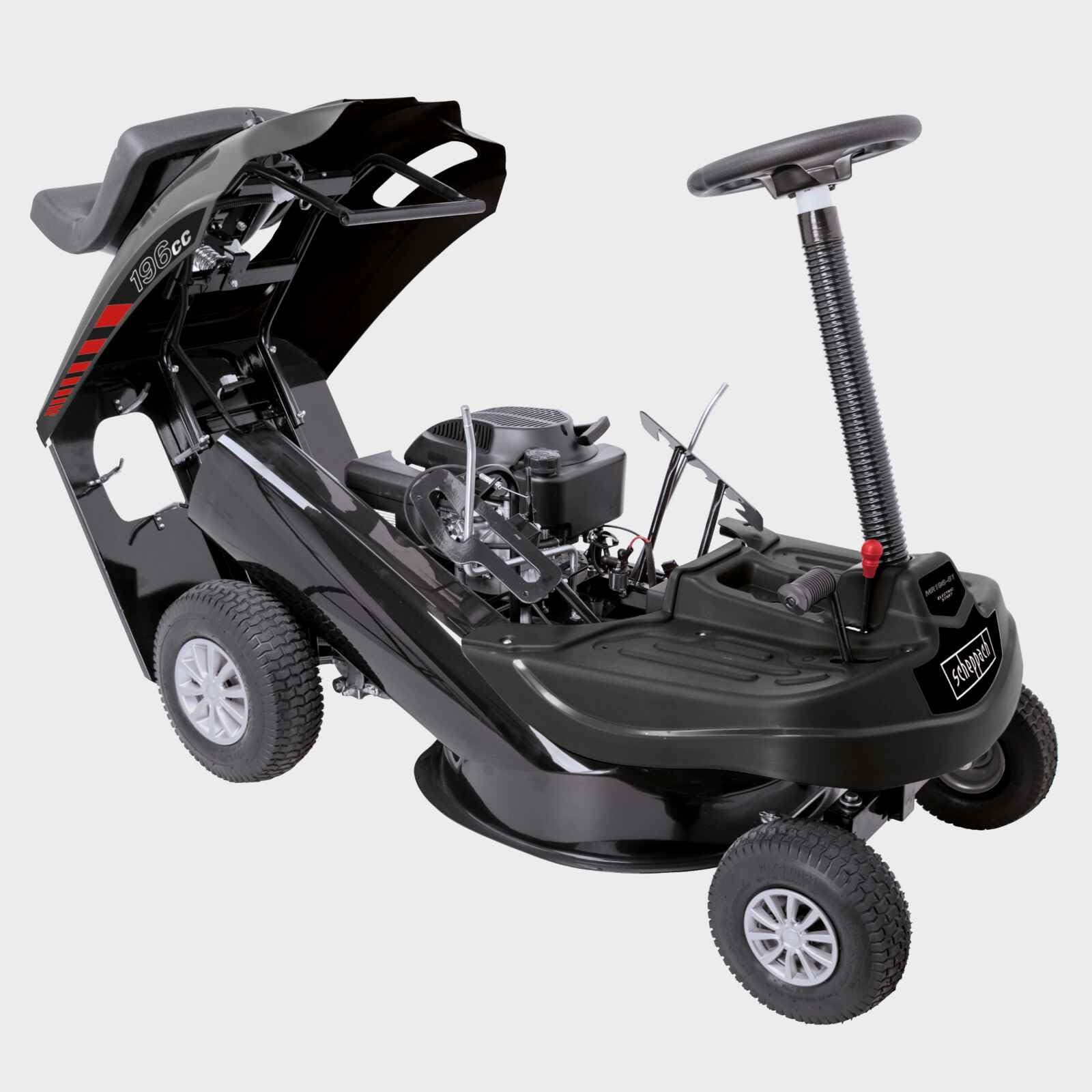 Scheppach Benzin Rasentraktor Aufsitzmäher MR196-61 | 6,5PS | Schnittbreite 61cm | 5-Fach Höhenverstellung | E-Start | 150 L Fangsack | 4X Vorwärts / 1xRückwärtsgang | Rasenmäher Aufsitzrasenmäher