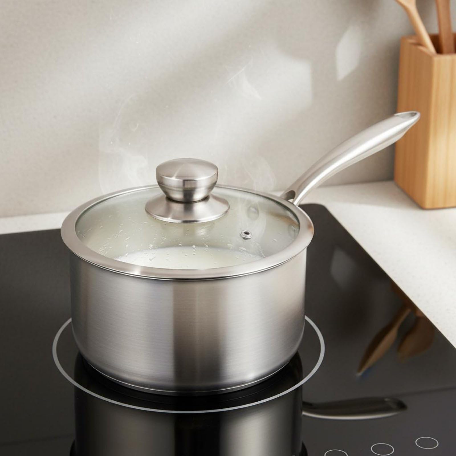 Edelstahl Babynahrung Topf rostfrei Edelstahl Suppentopf und stabil kleiner Kochtopf mit Dampfeinsatz für Eltern, Einzelpersonen, 20CM, Mit Dämpfer