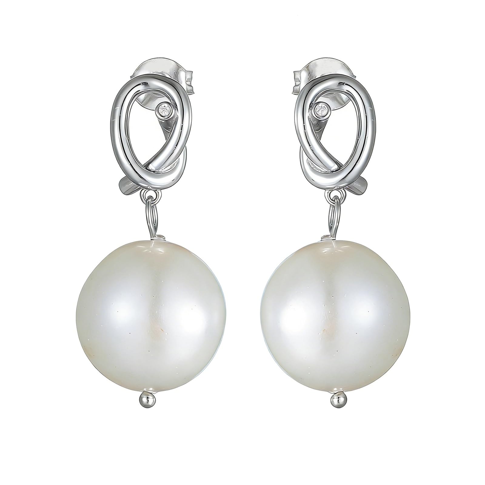 Pendientes colgantes de oro amarillo 750 585 375 de oro auténtico, pendientes para mujer, elegantes trenzados, nudos con diamantes redondos y perlas, pendientes para mujer, boda, sin níquel