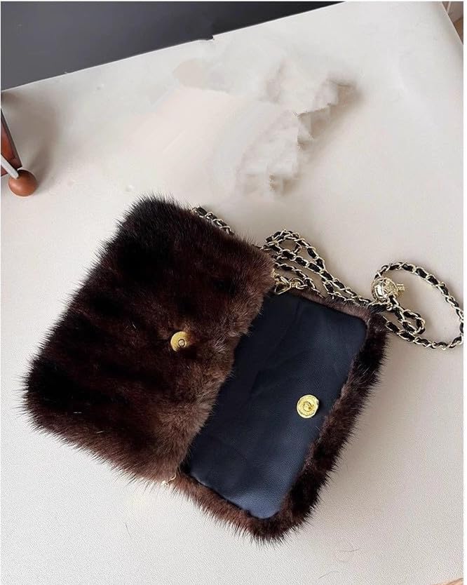 REALFUR NU-192 Women's Furry Real Mink Fur Purse Bag Chain Crossbody Small Square Hand Bag Fashion In Winter Shoulder Bags3