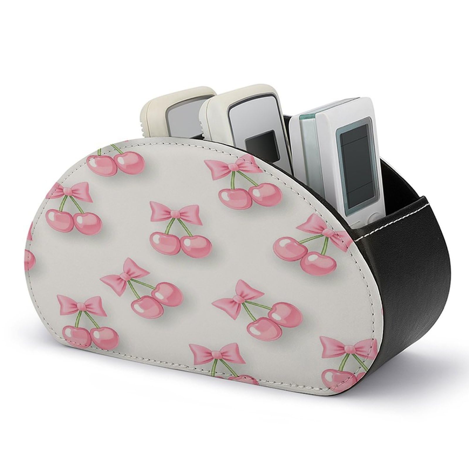 VstaDank Cute Bow Remote Control Holder PU Leather Multi-Functional Office Organizar Box Makeup Brush Holder Desk Storage with 5 Compartment TV Remote Media Player Box