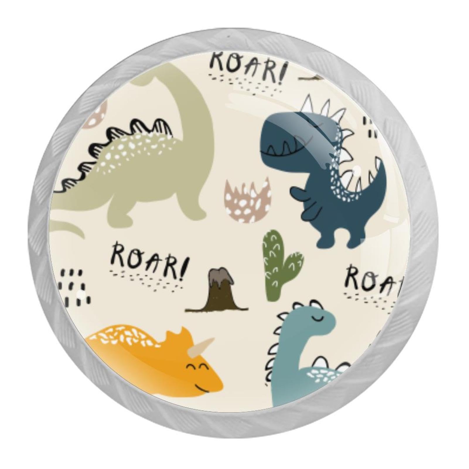 Tqmspg 4 Pieces Drawer Pulls Childish Dinosaur Door Knobs Dresser Handles for Kitchen Wardrobe Cupboard Hardware Furniture