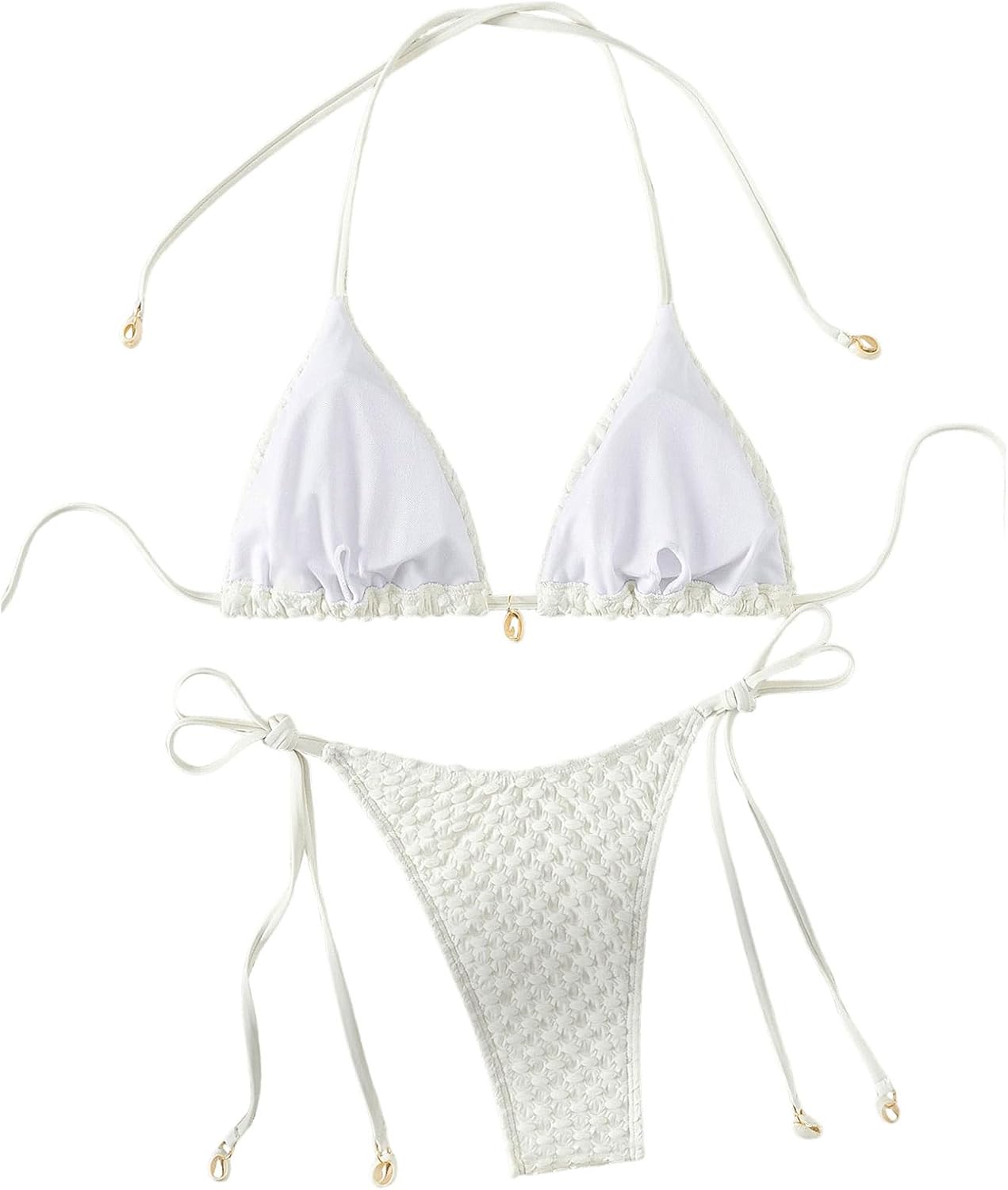 SHENHE Women's 2 Piece Halter Swimsuit Textured Tie Side Triangle Bikini Bathing Suit - Image 2