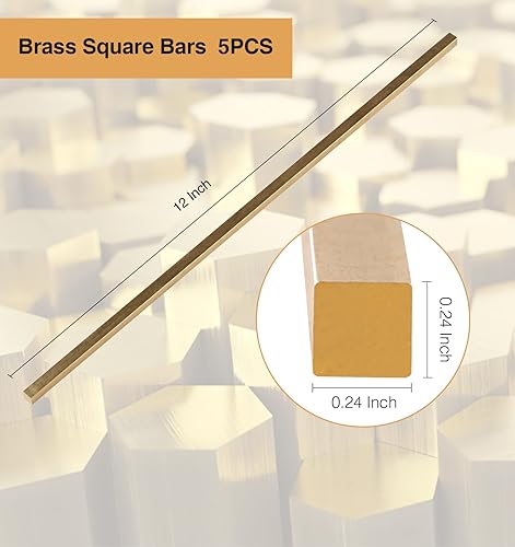 Miniatura 2 de C360 Barra cuadrada de latón, 12 x 0.24 x 0.24 pulgadas, barra de latón, 5 piezas