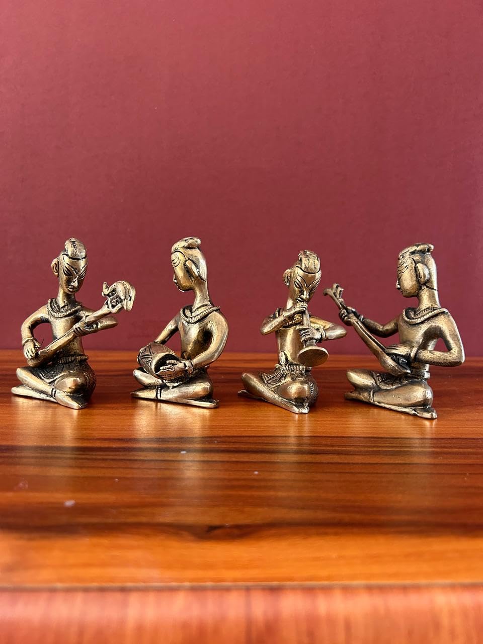 Joyful - Set musicale in ottone, 4 pezzi, collezione di idoli musicisti per regali di ritorno al matrimonio, regalo di nozze, set musicista in ottone, 11,4 cm, set di musicisti popolari tribali per la