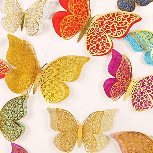 36 vinilos decorativos mariposas 3D removibles doradas miniatura 6