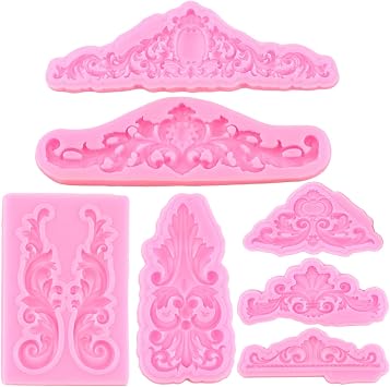 Mujiang Baroque Style Curlicues Scroll Lace Fondant Silicone Mold Set Of 7