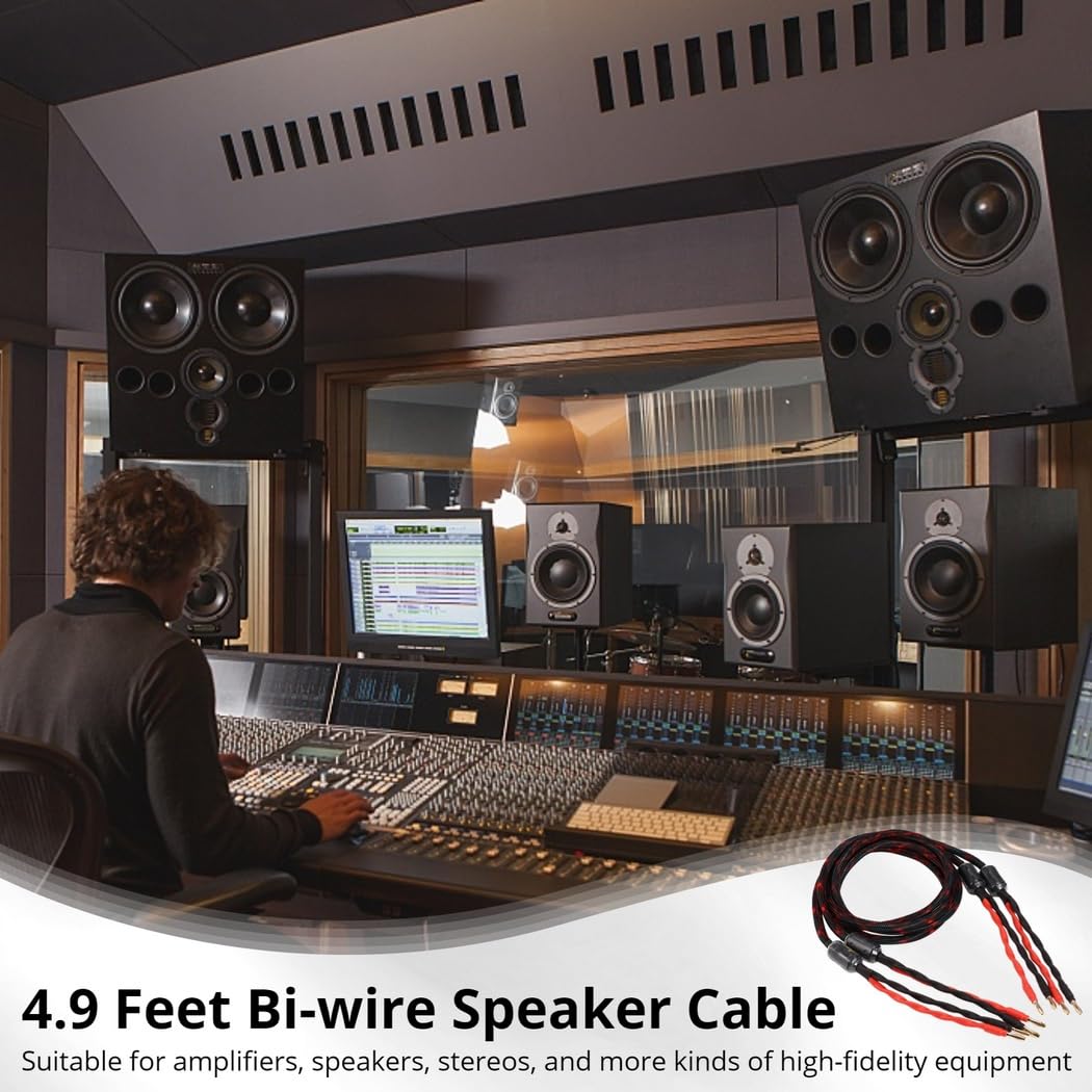 Dwuprzewodowy kabel głośnikowy, 2 pary kabli głośnikowych z 16 pozłacanymi wtyczkami bananowymi, dwuprzewodowy kabel rozdzielający o wysokiej wierności do karaoke, KTV, wydajność