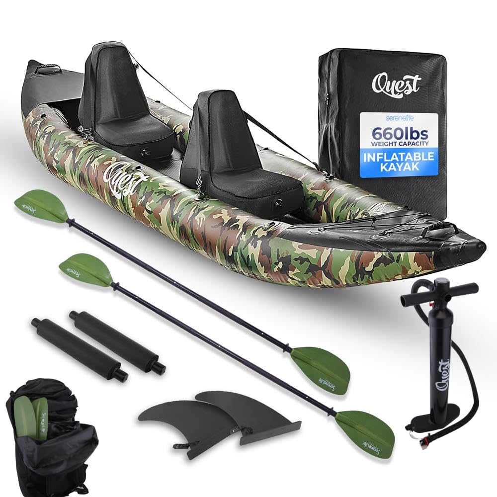 SereneLife 2 Person Inflatable Kayak - Lightweight Double Kayak With Paddles & Pump