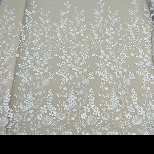 Luxurious Ivory White Tulle Lace Fabric - 51" Wide Embroidered Floral Mesh for Elegant Wedding Dresses, Table Decor, and DIY Creations (3 Yard) 4 Luxurious Ivory White Tulle Lace Fabric - 51" Wide Embroidered Floral Mesh for Elegant Wedding Dresses, Table Decor, and DIY Creations (3 Yard) - Image 3