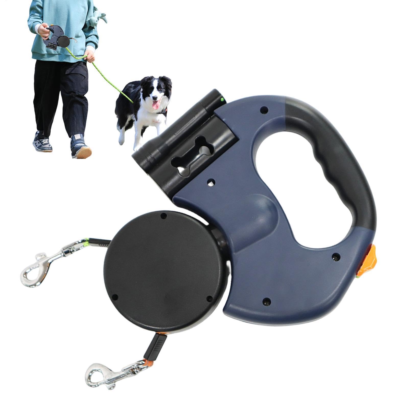 Correa giratoria Doble para Perro, retráctil de 5 m, Multiusos giratoria de 360°, diseño sin enredos, cordón de Seguridad Reflectante para Paseos nocturnos, Trotar y Acampar con Perros medianos y