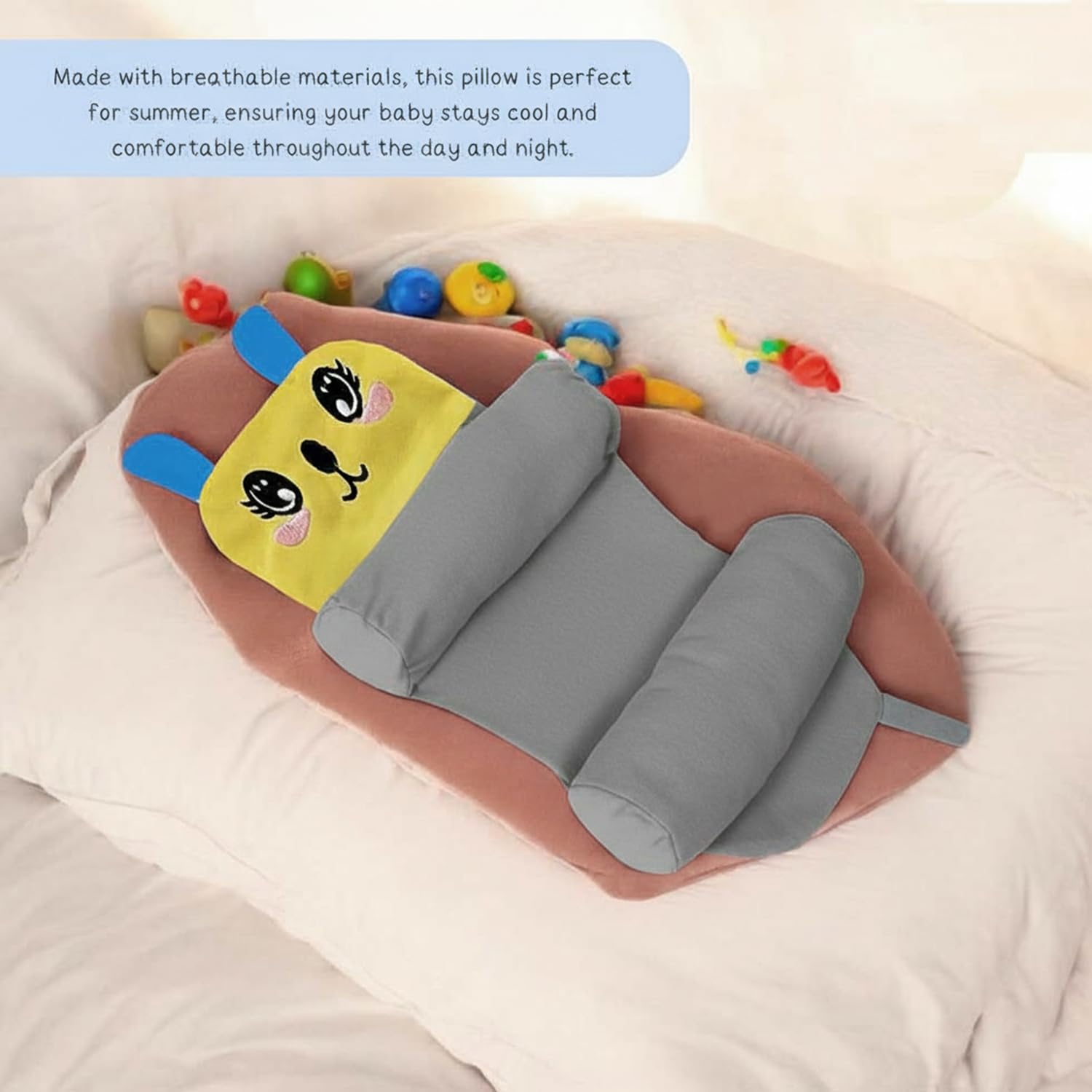 Kausbabi Baby Sleeping Support Pillow with Side Rollers | Newborn Safety Sleeping Pillow Set | Soft Cotton Infant Neck Pillow for 0–12 Months | Anti-Flat Head Cushion for Baby Boys & Girls (New) 3