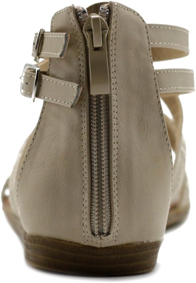 Ollio Women's Shoe Gladiator Strap Flat Zori Sandal 7.5 Beige