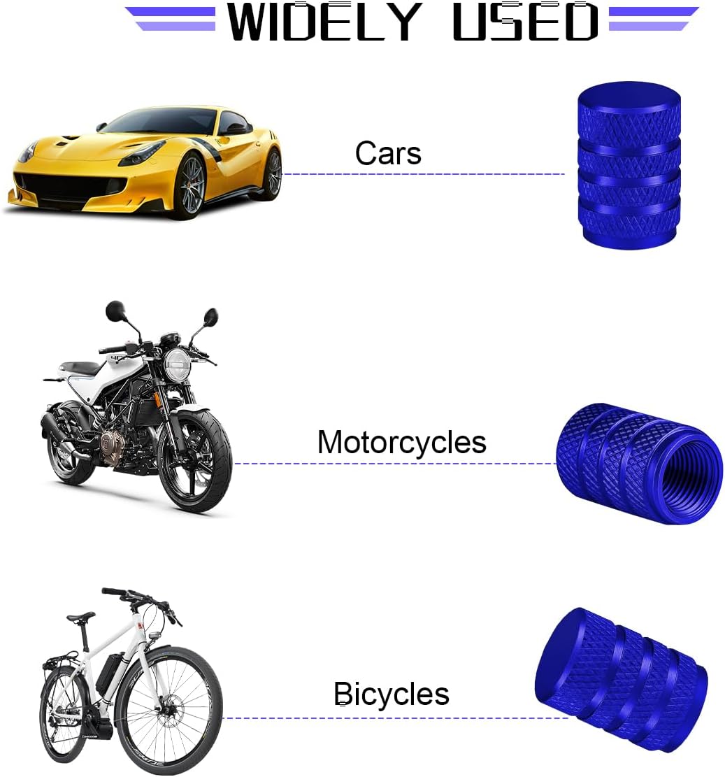 Car Tire Valve Stem Caps, 4PCS Aluminum Alloy Leakproof Vehicle Wheel Air Caps Cover, Dustproof Automotive Exterior Valve Stem Accessories, Universal for SUV RV Truck (Blue) - Image 5