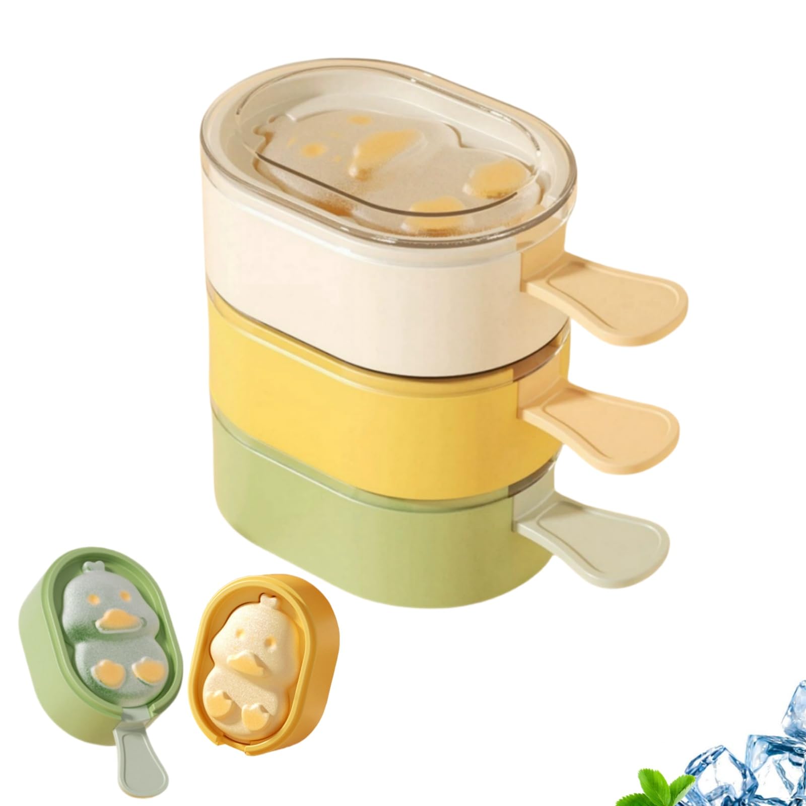 Silicone Small Popsicles Molds, Cute Animal Duck Homemade Ice Pop Molds Set, BPA Free (3, Off-white+Green+Yellow)