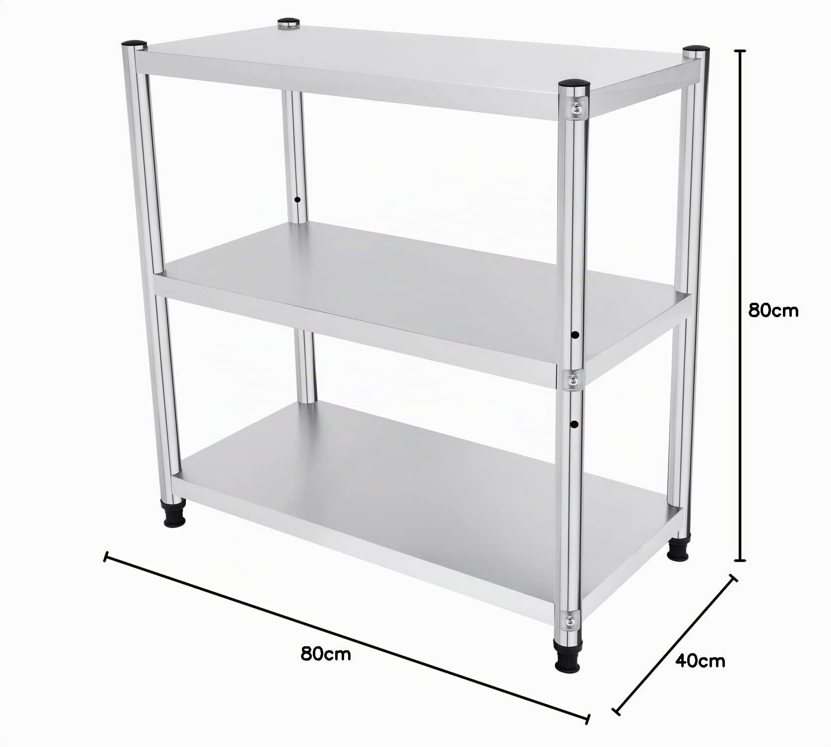 Étagère de cuisine à 3 étages en acier inoxydable - Table de travail - Étagère de rangement - Unité de rangement - Unité de rangement - Étagère en acier inoxydable - Étagères de cuisine -
