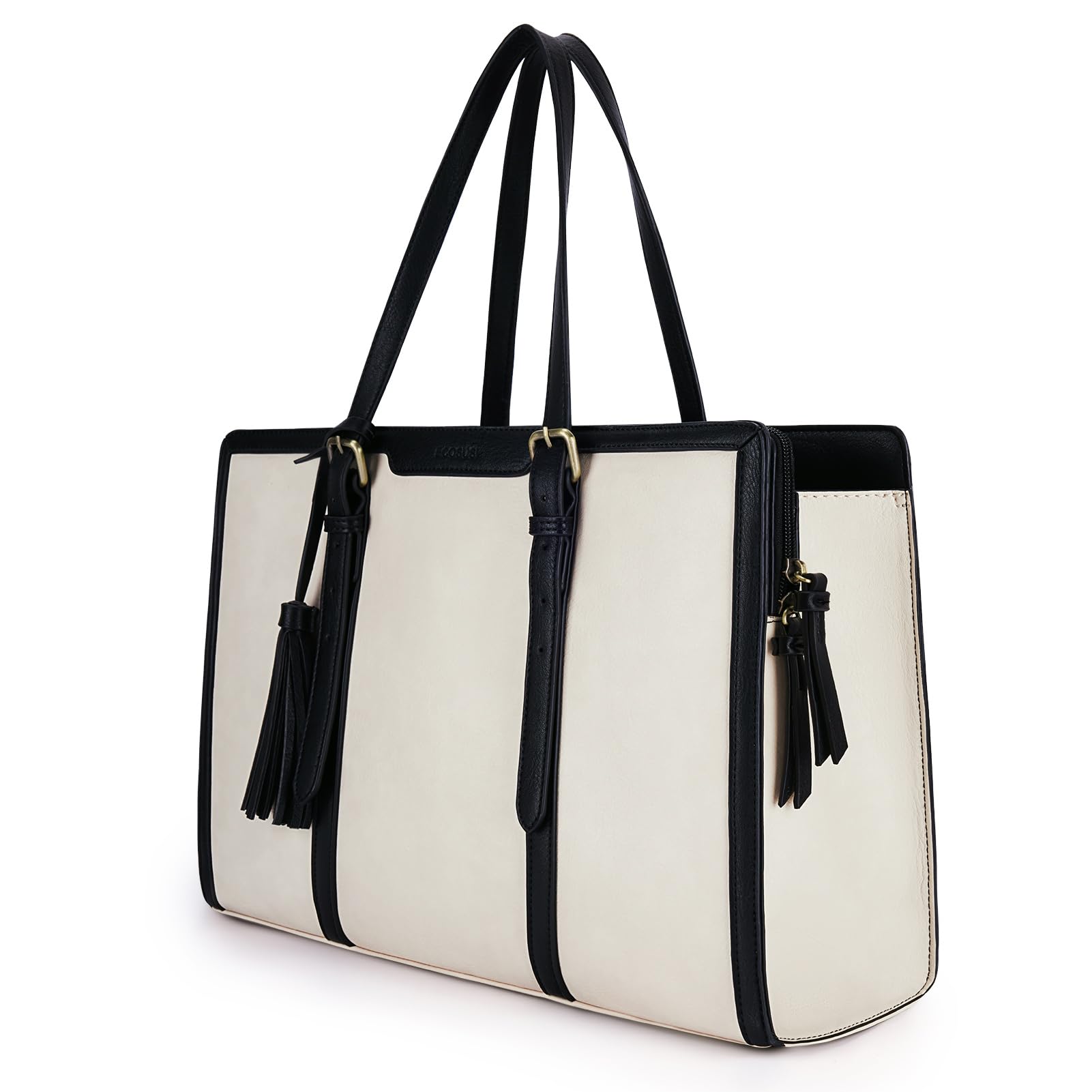 ECOSUSI Laptop Bag For Women 15.6 Inch Work Tote Bags PU Leather Computer Purse For Business Office With 3 Layer Compartments