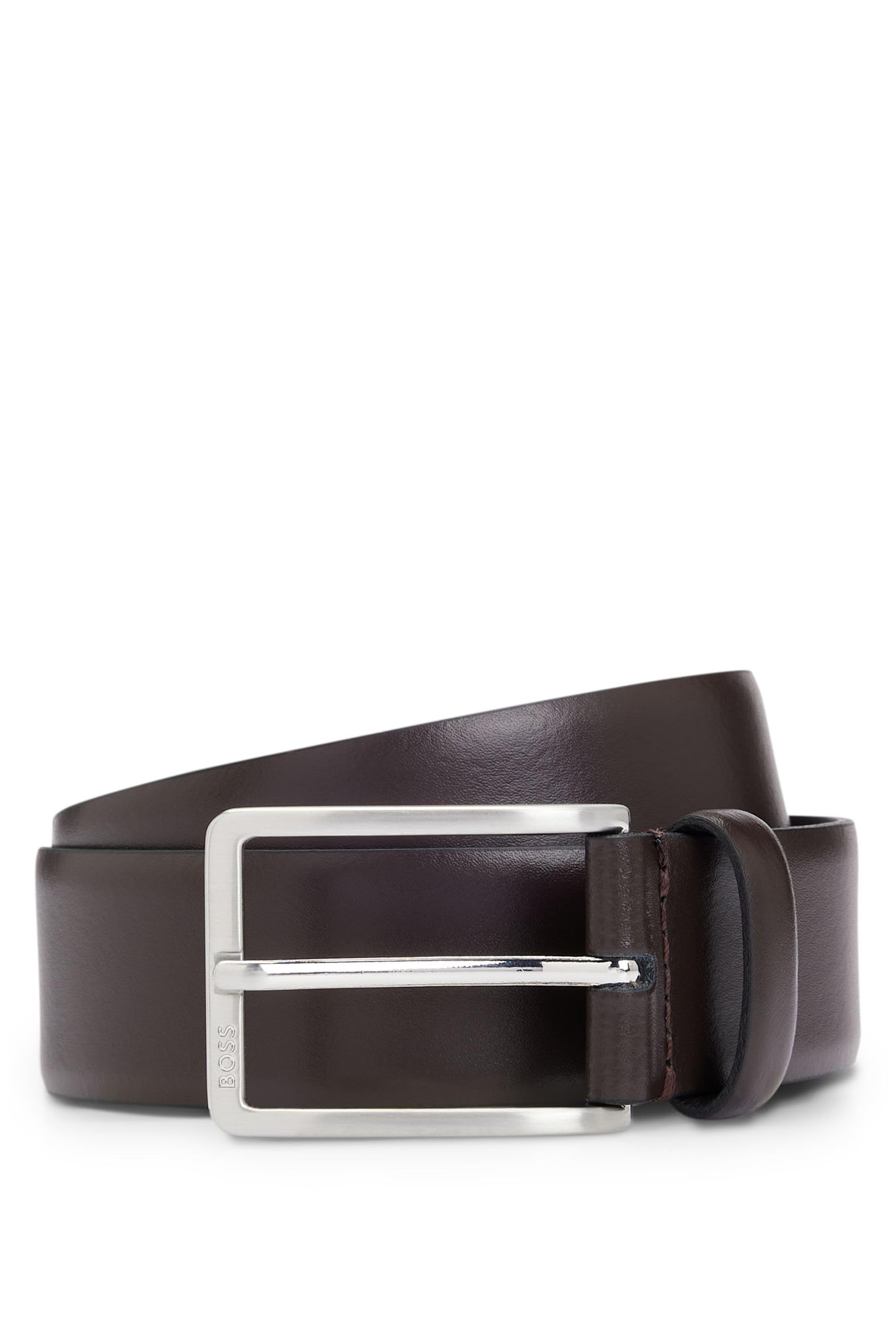 BOSS Herren Erman-L Sz35 Gürtel aus italienischem Leder mit Metalldetails in gebürsteter Silber-Optik
