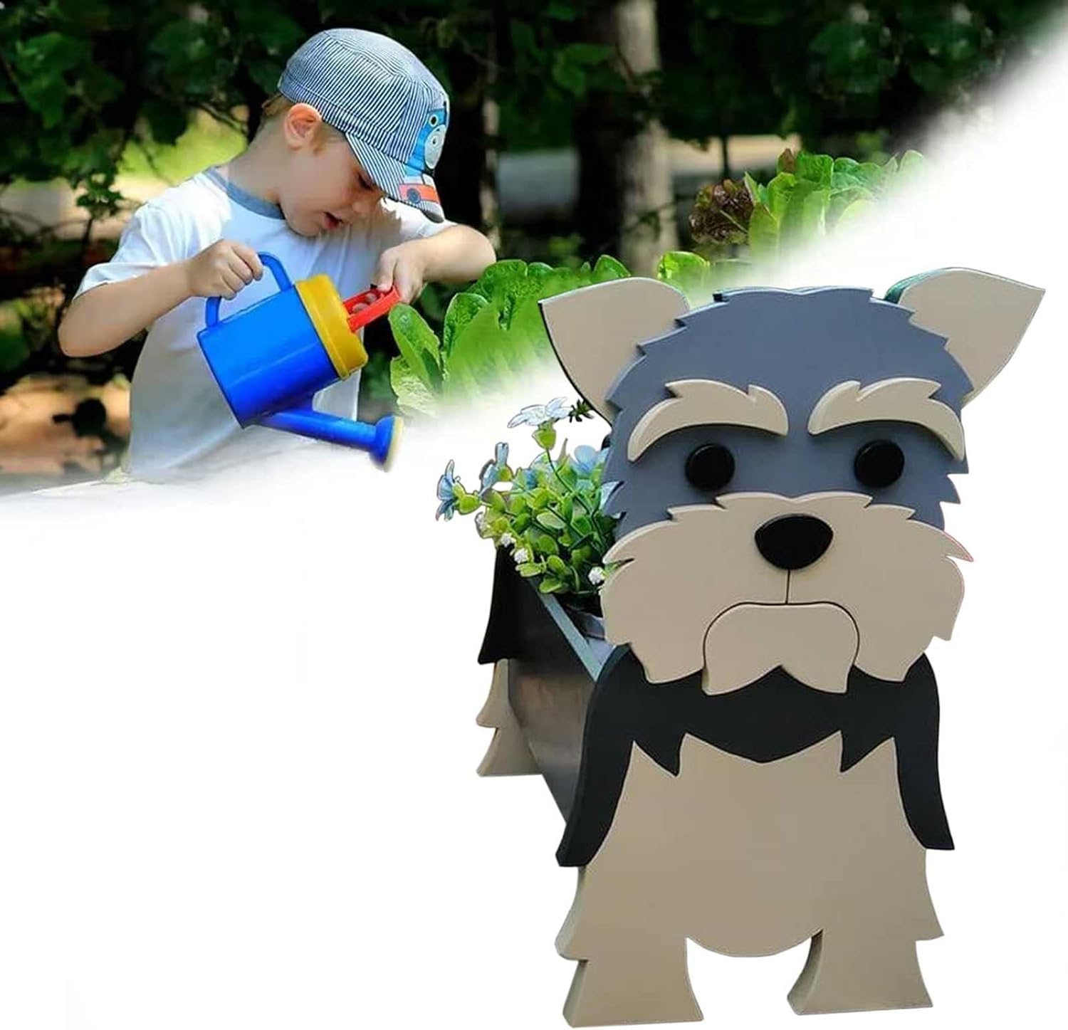 KJMWXOP Flower Pots Outside,Cute Dog Flower Pot, Pet Yorkshire Flowerpot Ornaments, PVC Animal Shaped Potted, Outdoor Indoor Garden Planters, Home Decoration