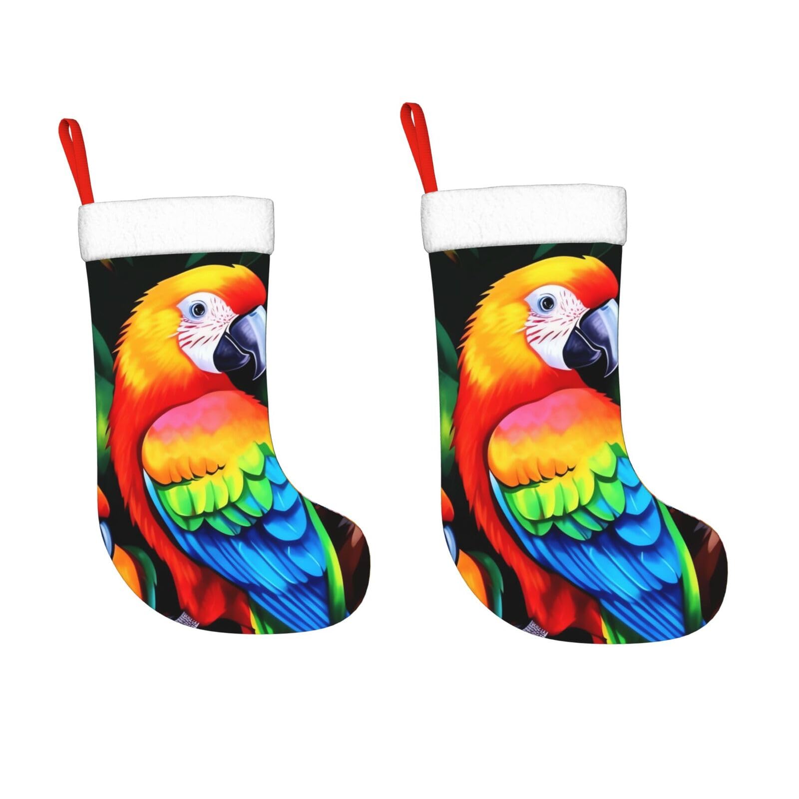 KLOPH 2 Pack 18 Inches Christmas Stockings Personalized Colored Parrot Xmas Stocking Hanging Decoration Fireplace Stocking for Holiday Xmas Tree Christmas Fireplace Decor Gifts