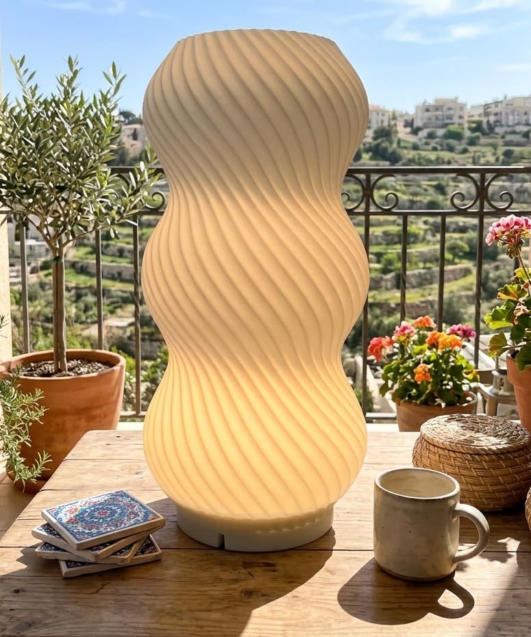 3D Printed Modern Horizontal Ribbed Cylinder Table Lamp Shade with Precision Layered Texture for Aesthetic Home Decor-image-4