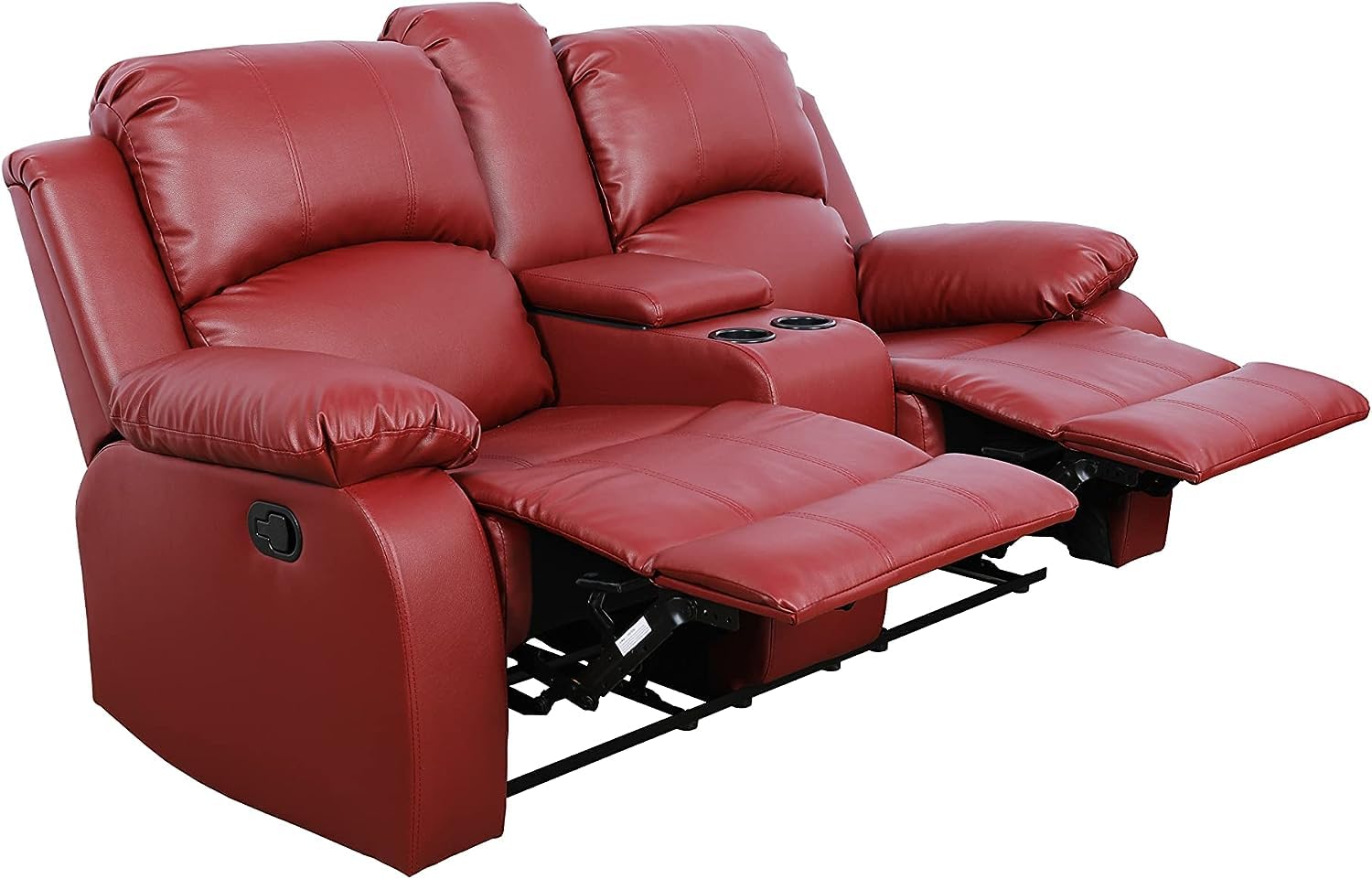 AYCP Bonded Leather Reclining Sofa Set, Loveseat with Storage, Red, Manual Recline, Living Room