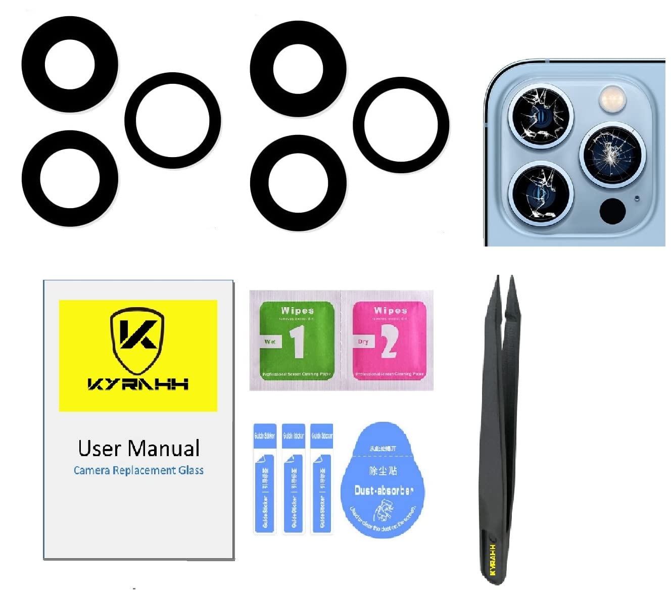 (Pack of 2) Kyrahh Back Rear Camera Glass Lens Replacement Spare Part for Mobile Phone (iPhone 12 pro)