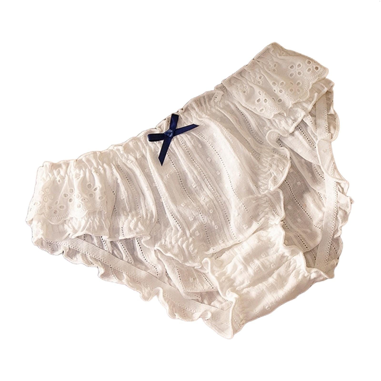 Slip Donna 3 Pacchi Signore Bowknot Puro Cotone Sexy in Pizzo-White,L 45-55Kg