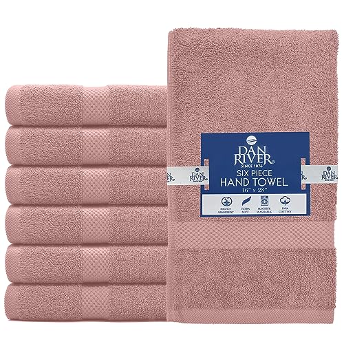 Image of DAN RIVER 6-Pack Premium Hand Towels (16x28 Inches) - 100% Cotton, Ultra Soft, Lightweight, Highly Absorbent Towels for Bathroom, Spa, Gym, Salon, Hotel, and Travel - Dusty Pink